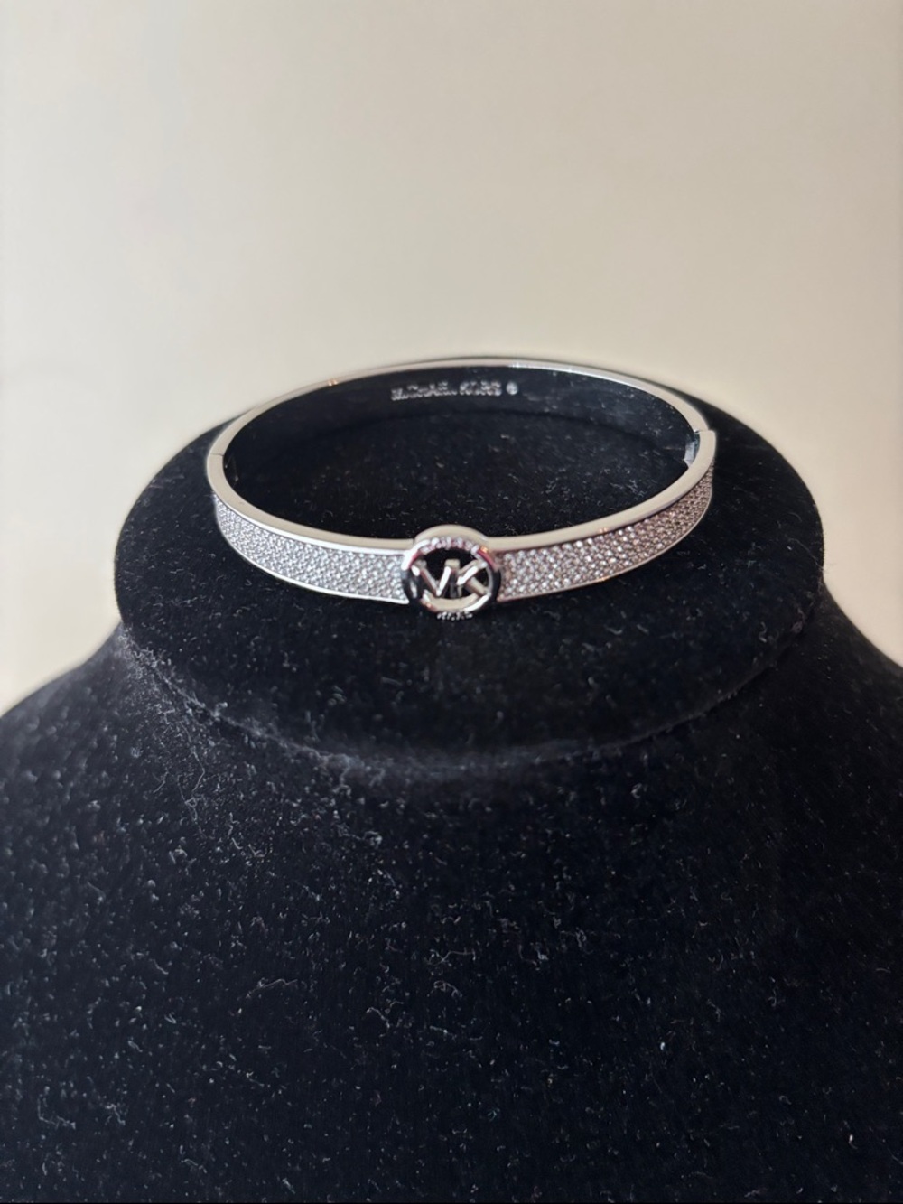Michael Kors Silver Crystal Look MK Logo Bangle Bracelet NWOT
